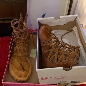 Brown lace up sandals 7 1/2 by sugar